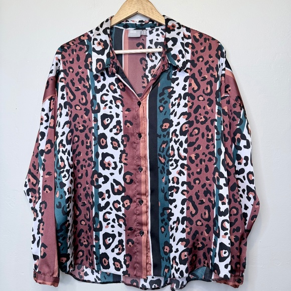 ASOS | Animal Print Stripe Lightweight Charmeuse Satin Oversized Boxy Blouse - Picture 2 of 15
